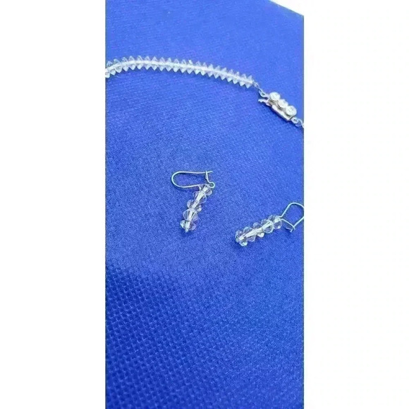 Vintage Clear Crystal Diamond Cut Choker Earrings Art Deco Wedding - Picture 6 of 10